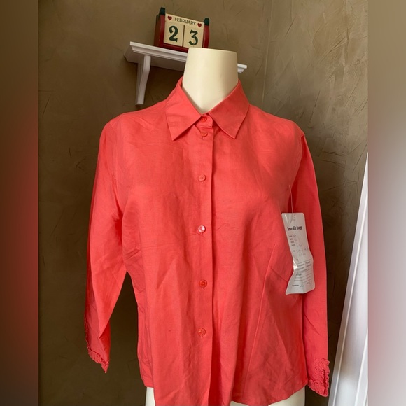 Marca Family fashion Women’s Coral Shirt Blouse Button Down Linen Blend, size M - Picture 1 of 13
